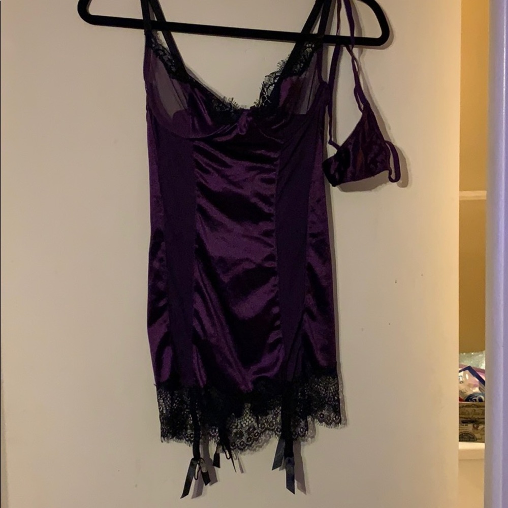 Purple and black lace chemise